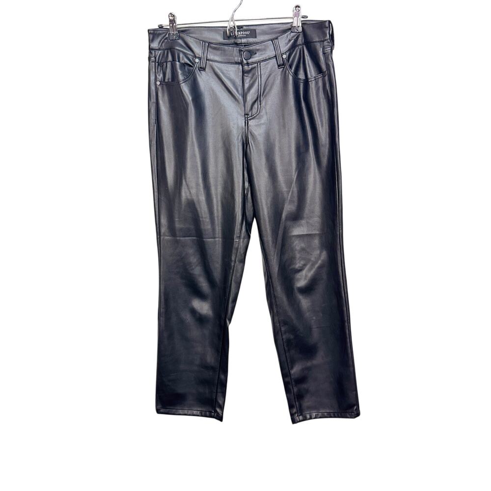 Liverpool Los Angeles black faux leather straight leg pants 5 pocket Sz 8/29 -27